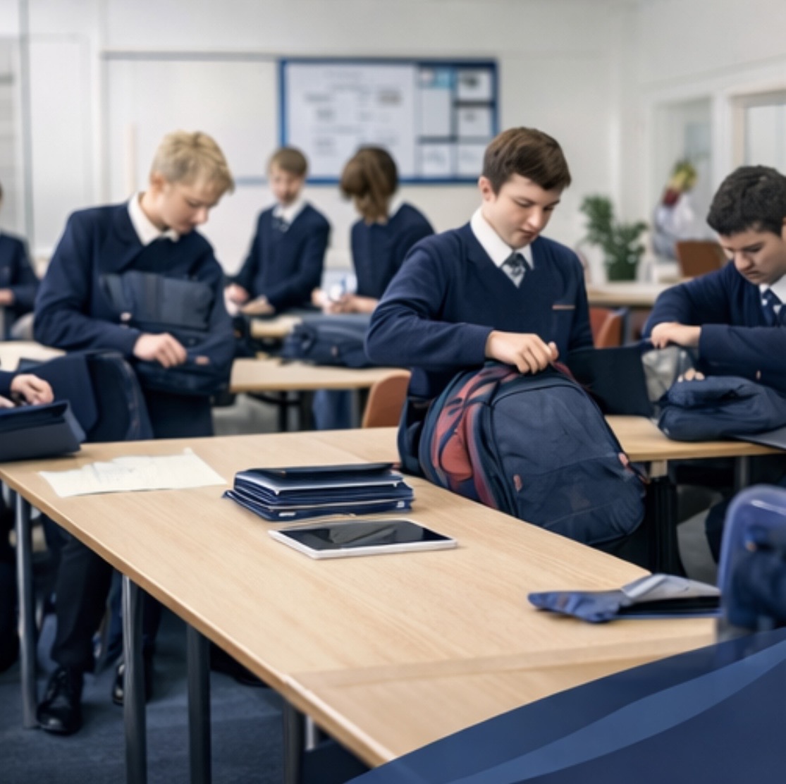 Modern classroom with students learning