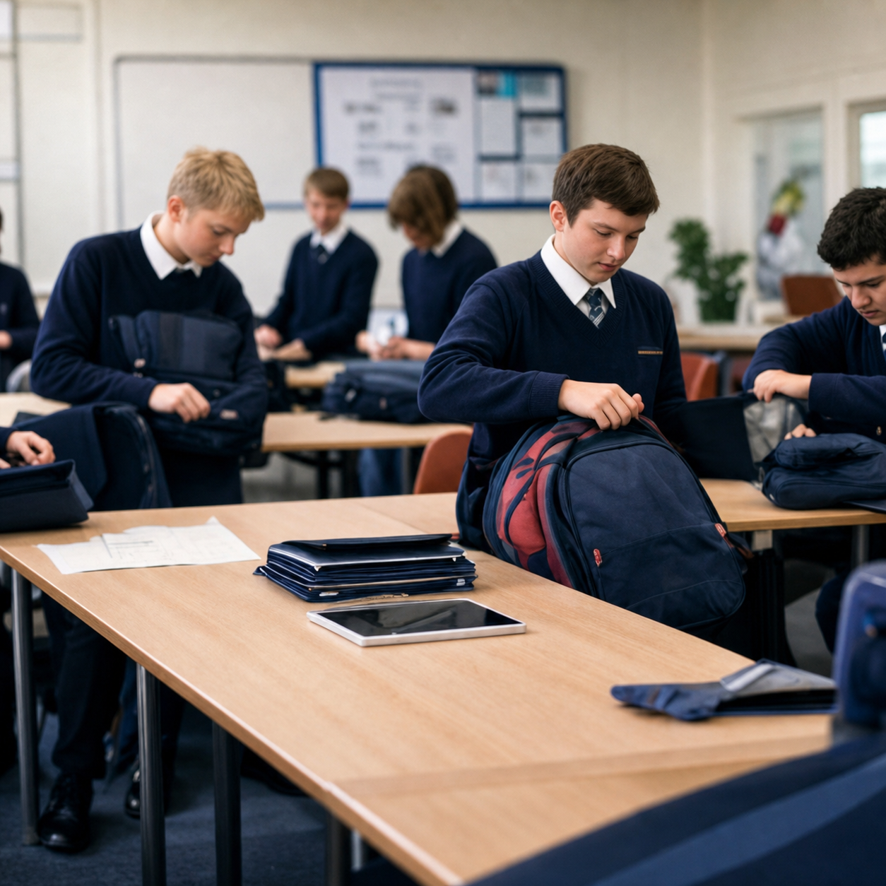 Students learning in a modern classroom